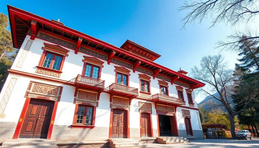 Traditional Bhutanese building in serene environment. Bhutan US travel ban impact.
