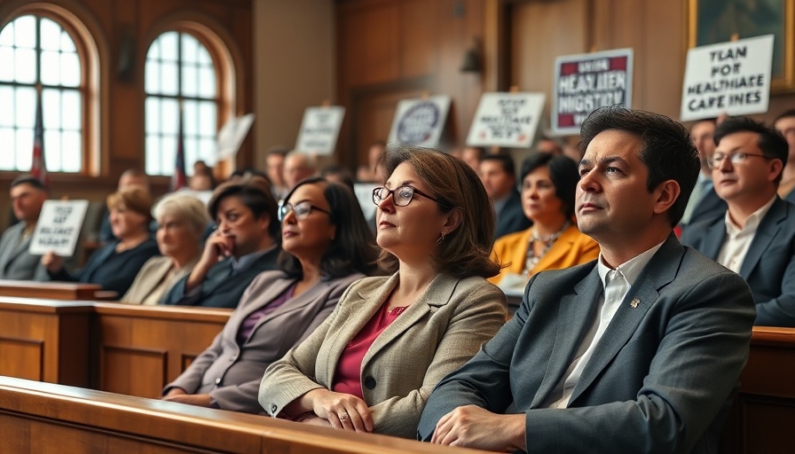 San Antonio News attendees at council meeting with healthcare signs.