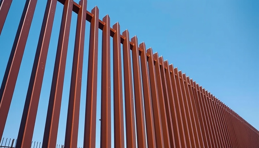 Close-up of angular metal fence in Texas news context.