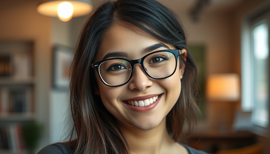 Smiling young woman in glasses, natural light, voice AI technology