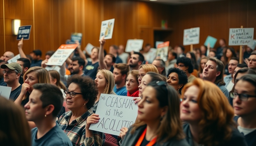 Socorro ISD layoffs meeting with attendees holding signs.