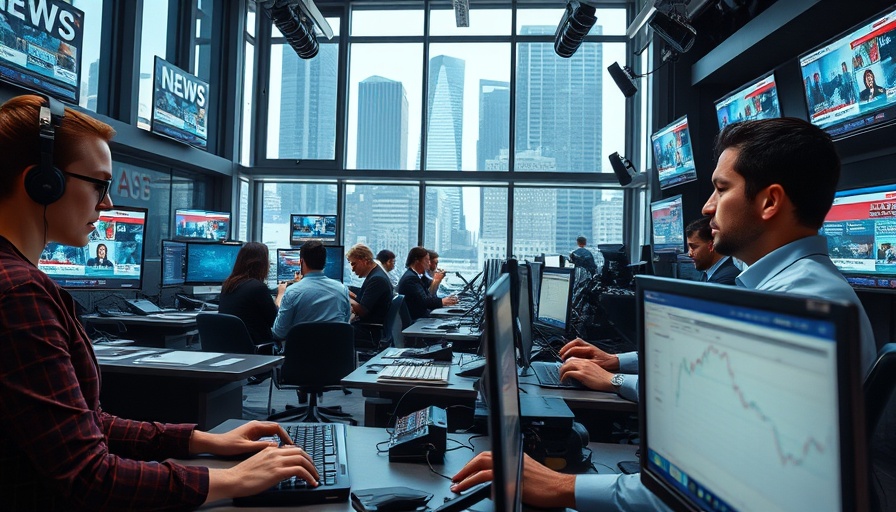 Busy newsroom scene capturing dynamic Houston news environment.
