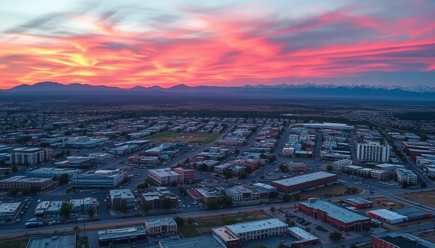 El Paso cityscape at sunset, vibrant sky and sprawling urban landscape.