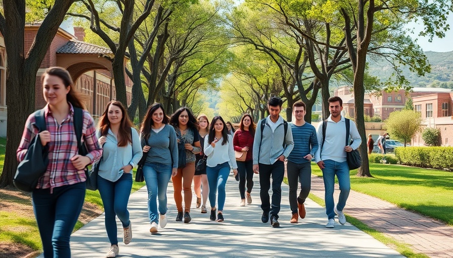 Revoked student visas El Paso concept, students on campus walkway.