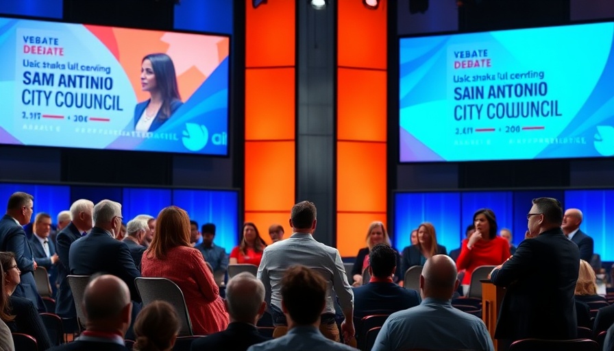 San Antonio City Council Race candidates engaged in a debate on stage.