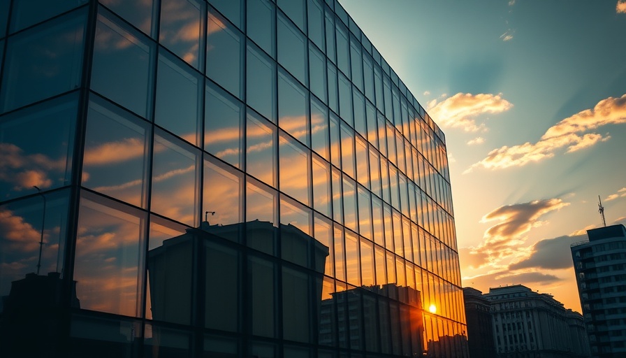 Central Appraisal District building in El Paso reflecting sunset clouds.