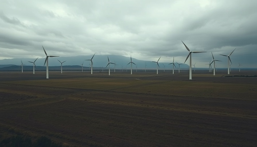 Texas wind energy landscape with wind turbines under cloudy sky.