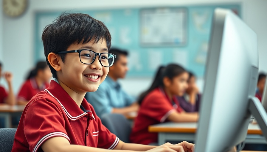 Students benefiting from Mexico free eyeglasses program using computers.