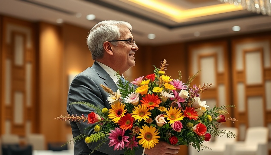 Elegant couple's warm embrace on stage at San Antonio event.