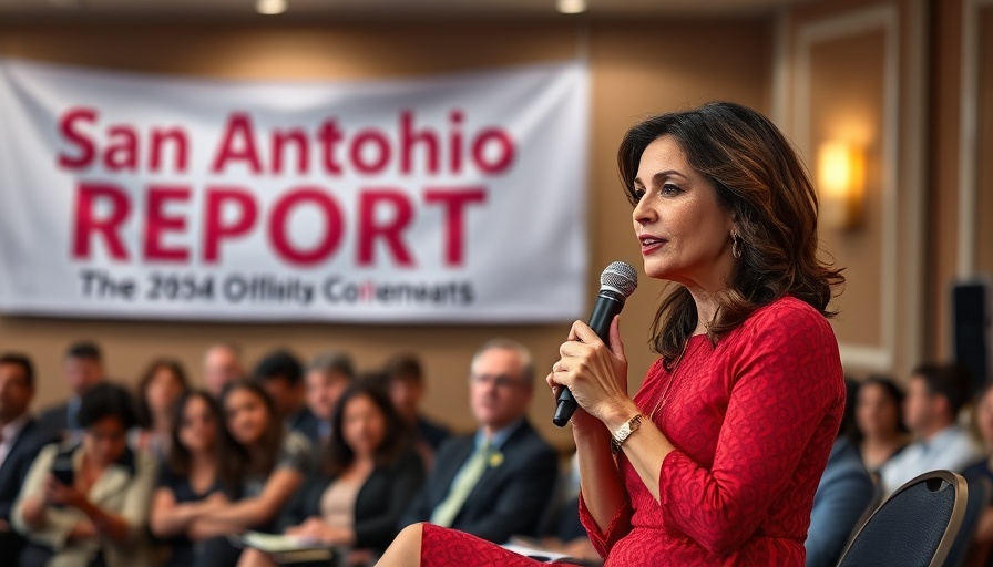 Confident woman speaks at San Antonio news panel event.