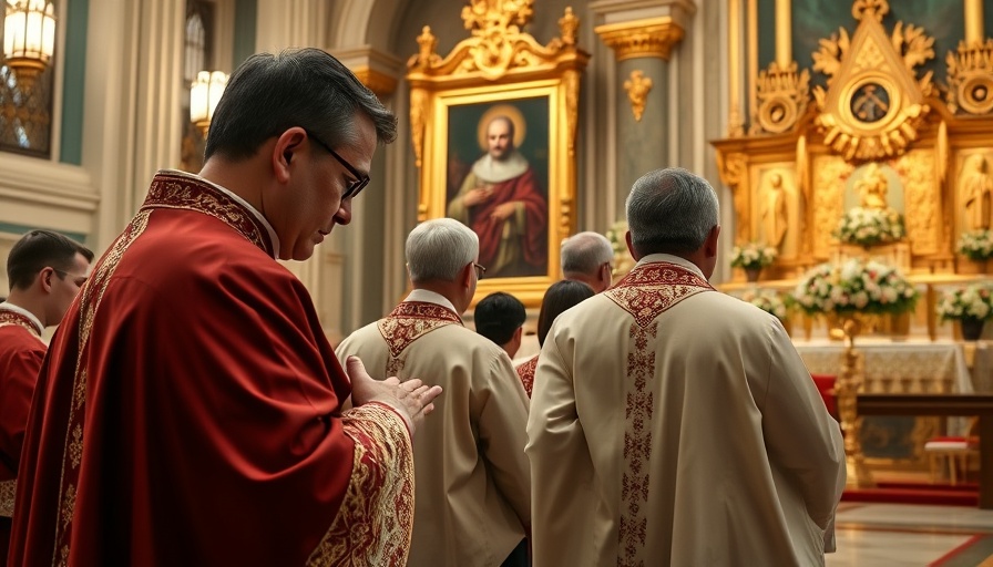 San Antonio News: Clergy praying during church service with floral decor.