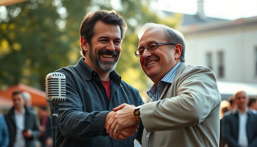 Candid handshake at San Antonio event captured in natural light.