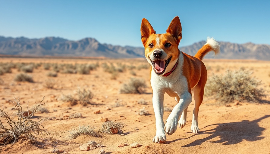 Energetic dog enjoying El Paso events in a desert setting.