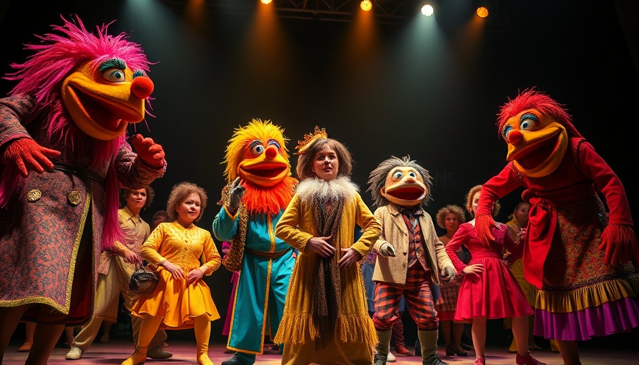 Colorful theatrical performance with puppets at San Antonio News event.