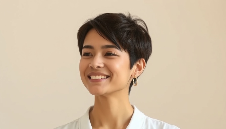 Portrait of a smiling young woman with gold earrings and a white blouse.