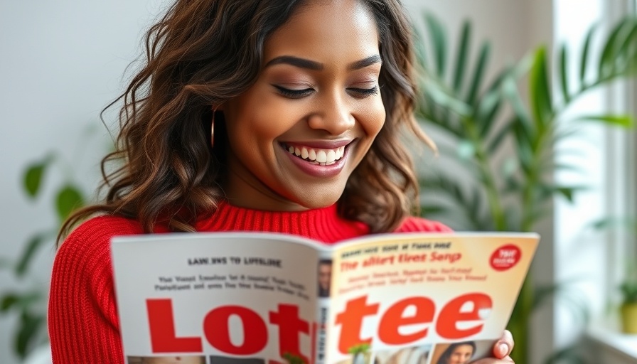 Magazine cover featuring a woman in a red sweater.