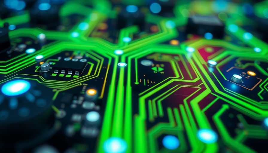 Futuristic circuit board glowing lights.