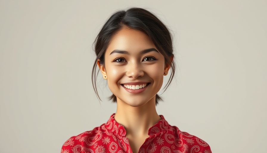 Smiling woman in red blouse, business strategies tariffs 2025