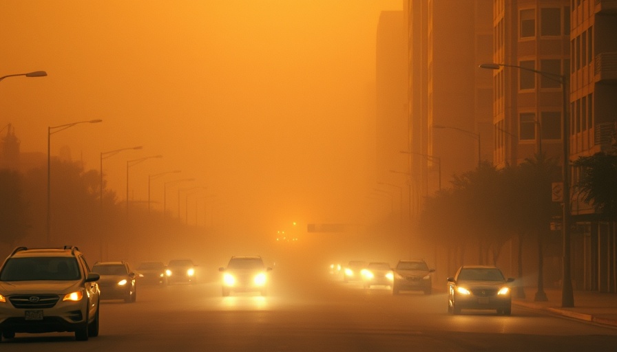 El Paso street shrouded in dust storm impacting visibility.