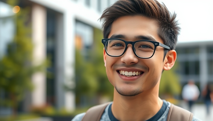 Smiling young man with glasses outdoors, discussing the importance of business paperwork.