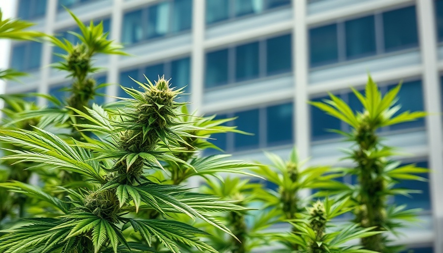 Vibrant cannabis plants against a blurred building, Texas THC Ban.