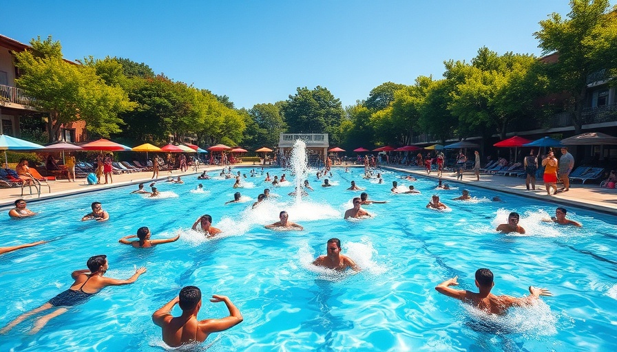 Lively Houston public pool scene with swimmers enjoying a sunny day.