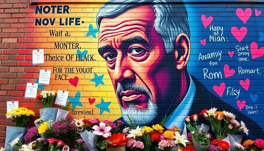 Racial justice activism memorial with George Floyd mural and flowers.