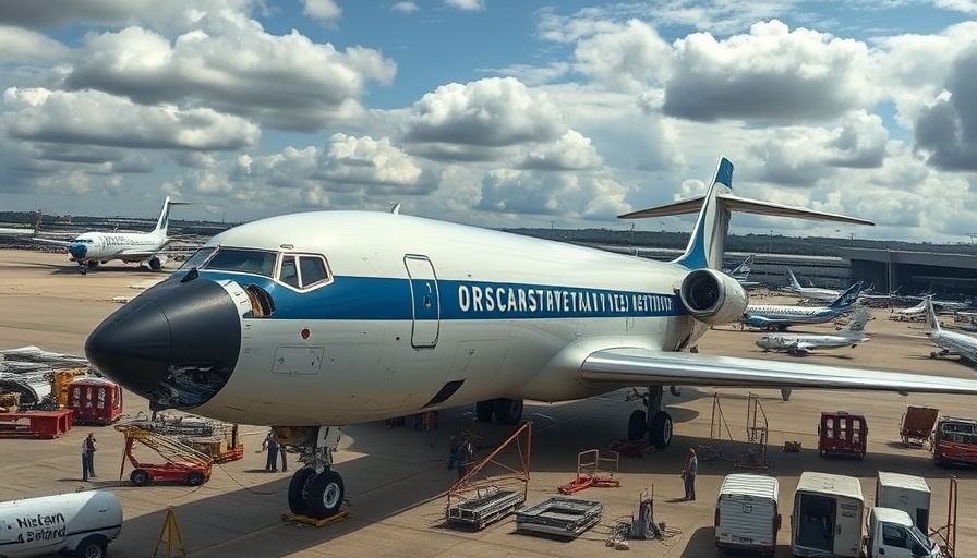 Boeing 727 restoration in El Paso with disassembled parts on a sunny day.