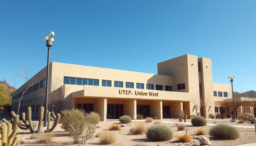 UTEP Union West building and desert surroundings under clear sky