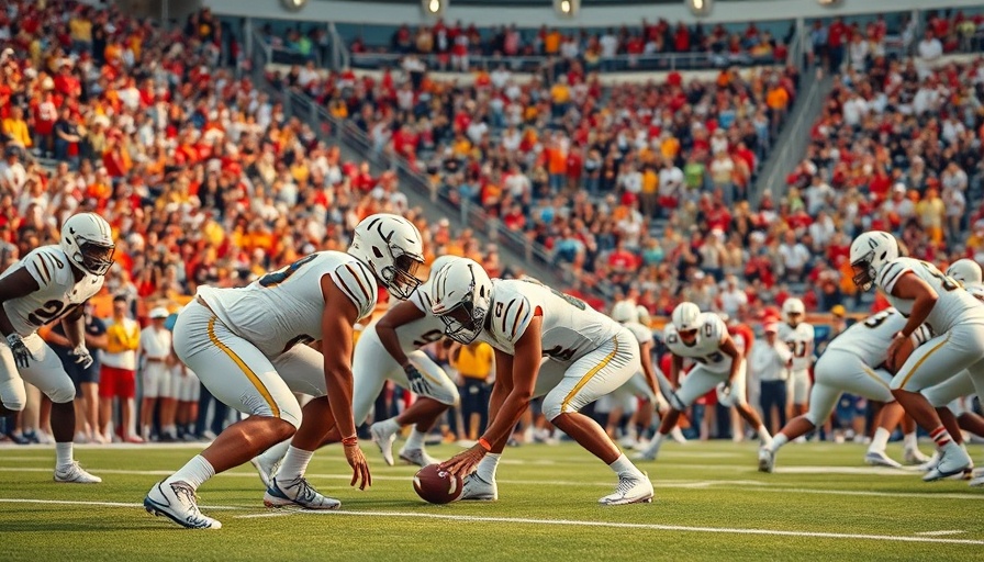 College football players on field with spectators in Texas game.
