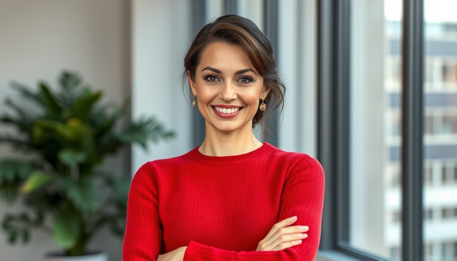Confident woman in red sweater on magazine cover.
