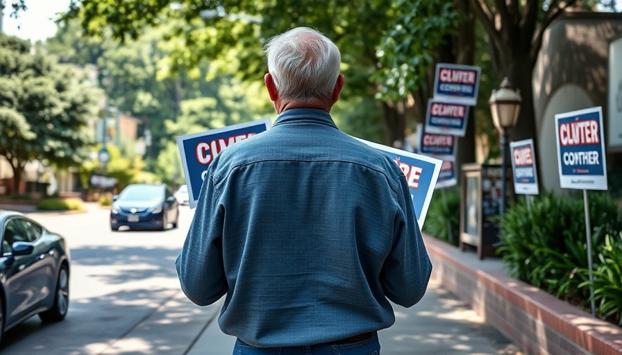 San Antonio early voting turnout with campaign signs and greenery.