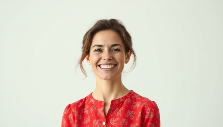 Smiling woman in red blouse related to technology and government relations