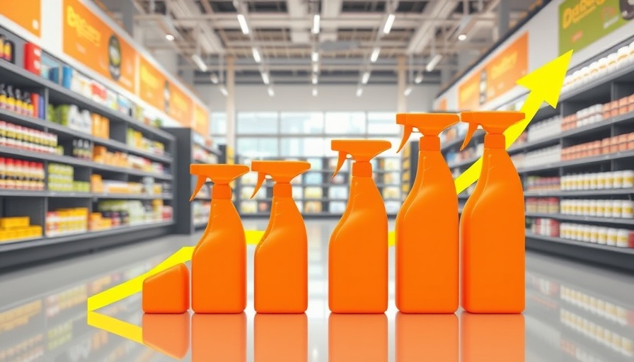 Retail readiness concept with spray bottles and growth line in store.