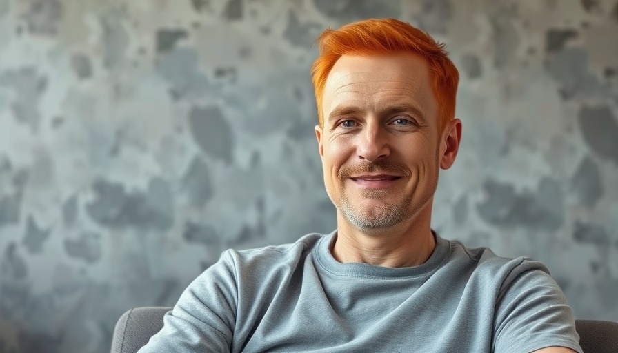 Casual red-haired man sitting with a relaxed expression indoors.