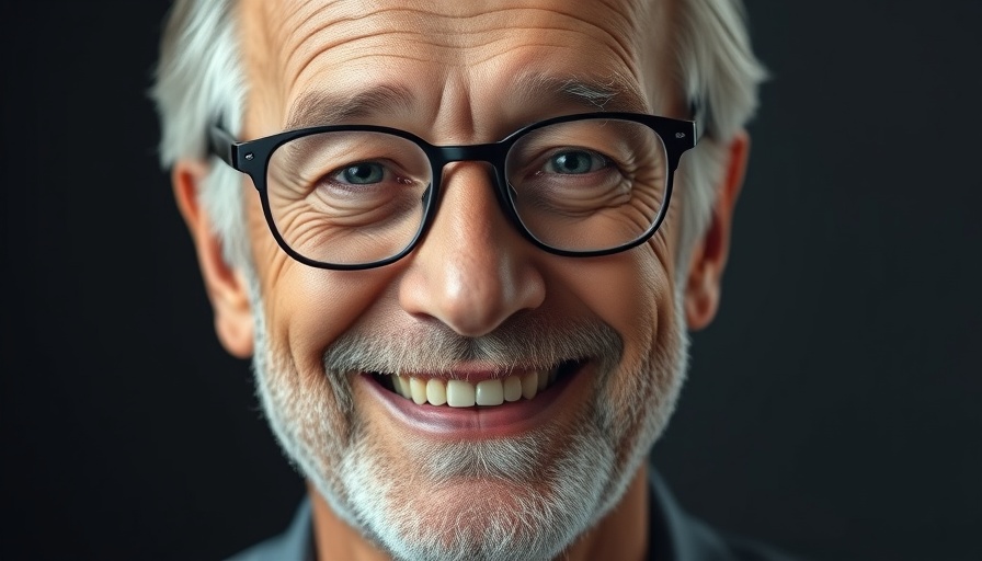Portrait of a smiling older man wearing glasses, close-up.