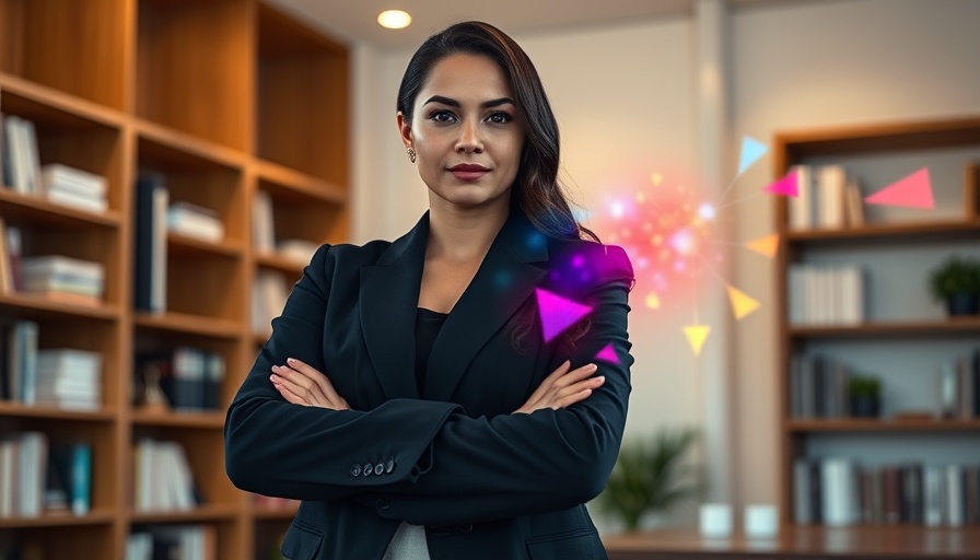 AI-Powered Fashion App concept with woman in office and digital overlays.