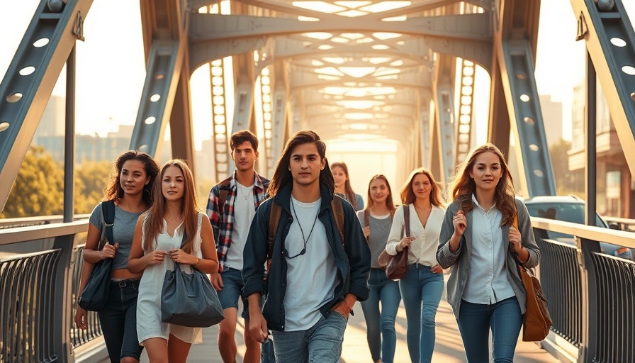 Students walking on a bridge near Lydia Patterson Institute in sunlight.