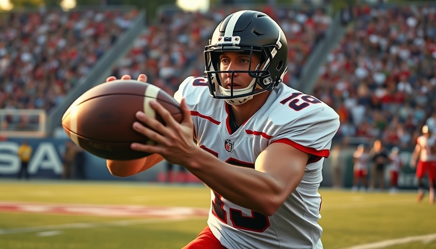 Football player catching the ball during a game, Jake Fette NIL football.
