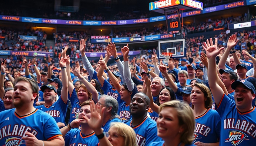 Oklahoma City Thunder fans celebrating in packed arena.