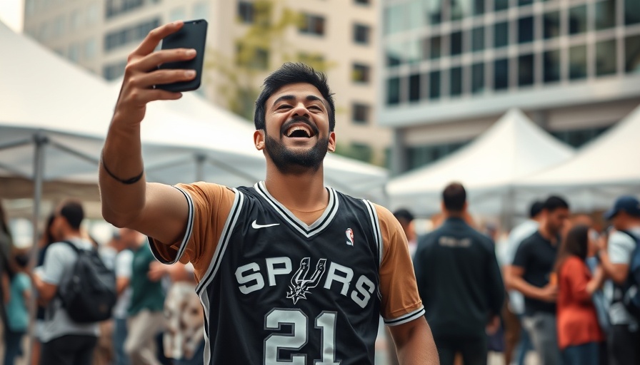 Man wearing Spurs jersey labeled 'Harper' at an outdoor event.