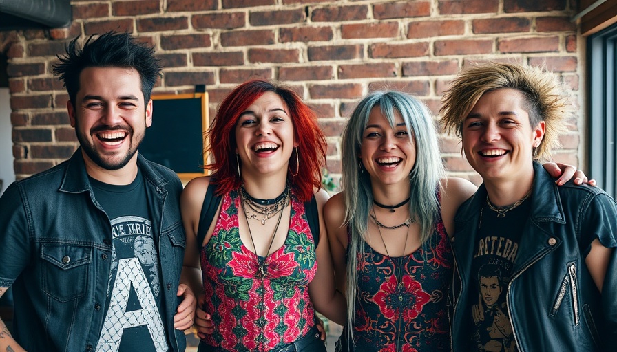 Group celebrating the El Paso Punk Scene with smiles and casual attire.