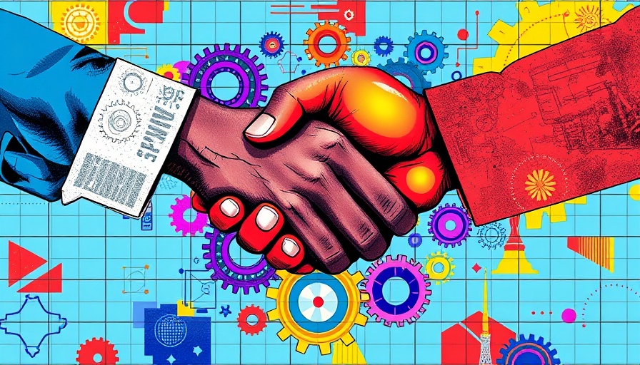 Abstract handshake with mechanical gears, illustrating timing in deal making.