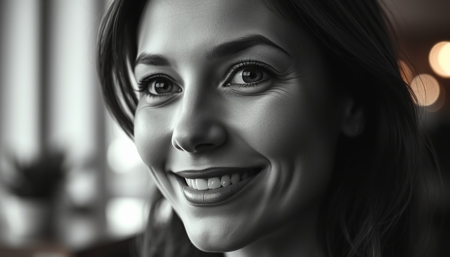 Close-up portrait of a smiling woman with natural hair.