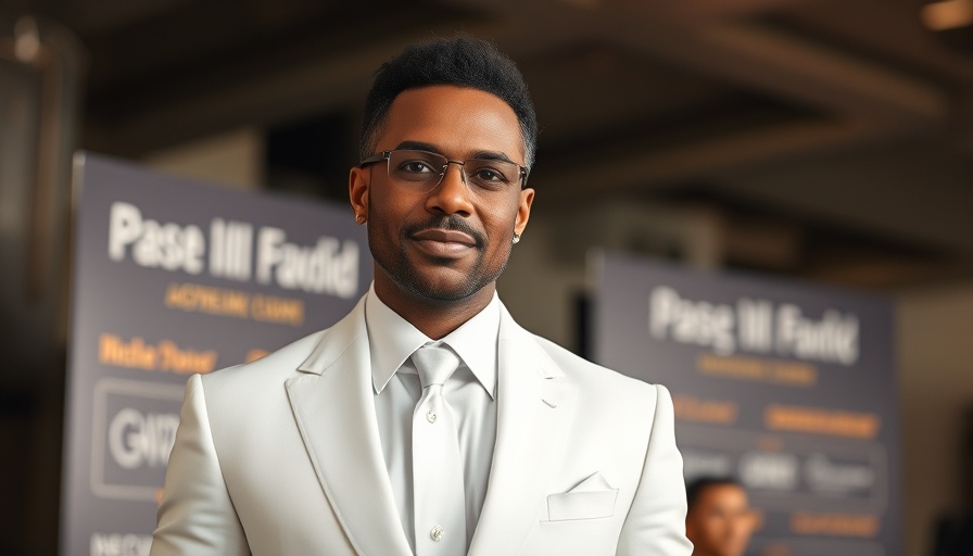 Prominent figure in white suit at event smiling confidently.