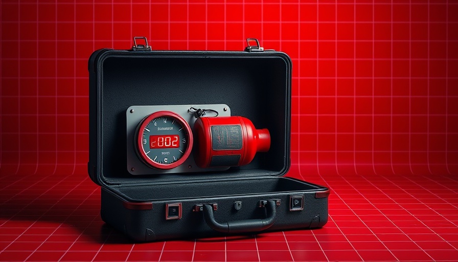 Conceptual image of a briefcase bomb against red grid background; Are Jobs Dead theme.