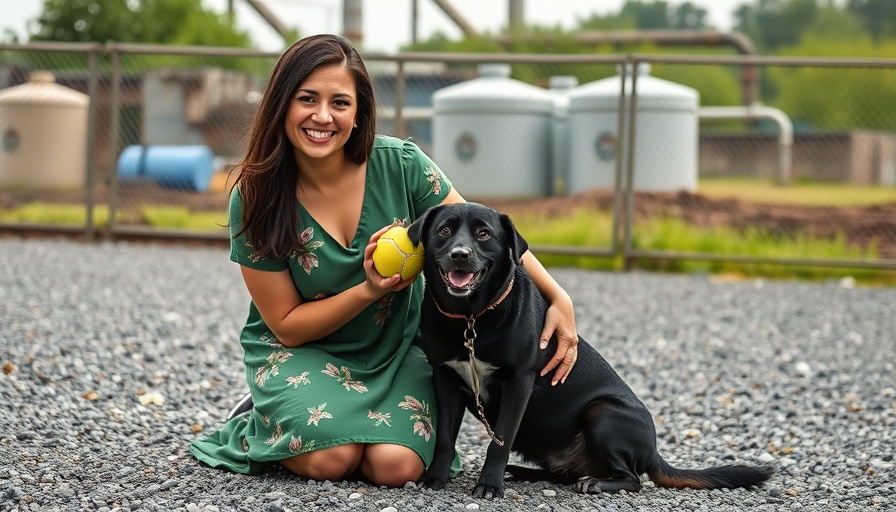 Woman and dog at Republic at Alamo Heights Community in fenced area