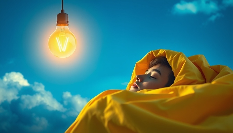 Neuroscience of napping and creativity visualized with floating bed and light bulb.