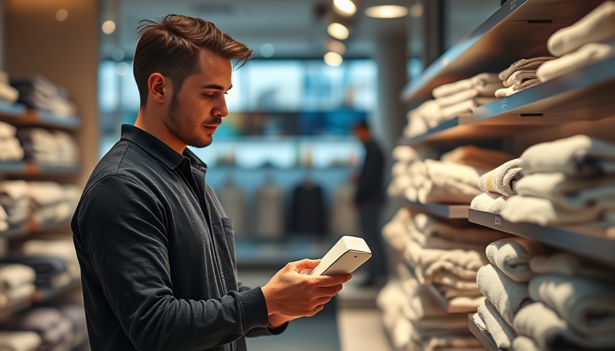 Young man thoughtfully examining towels in a store, winning over skeptical consumers.
