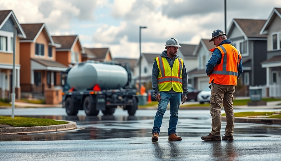Construction workers manage El Paso street flooding with tanker.